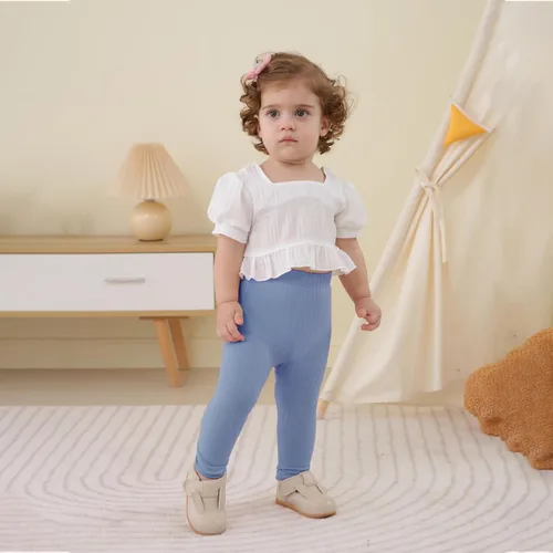 Vista 3 de Paquete de 5 pantalones de bebé para niña, pantalones acanalados con volantes acampanados, leggings para bebé, pantalones acampanados para niña