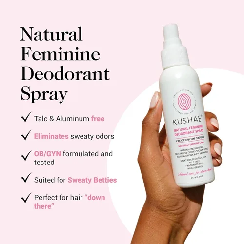 Vista 2 de Kushae Desodorante femenino natural en espray para mujeres, totalmente natural, sin perfume y sin fragancia, control refrescante para olores