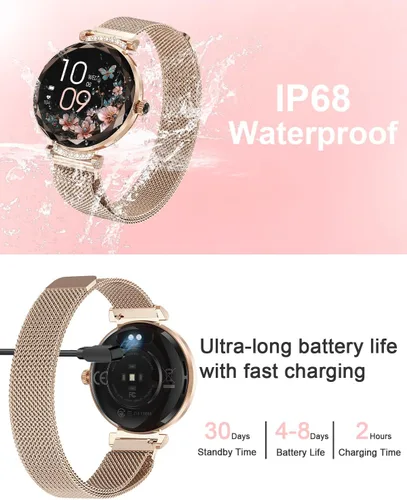 Vista 6 de Relojes inteligentes para mujer (respuesta/hacer llamadas), reloj inteligente AMOED de 1.19 pulgadas para iPhone Android, rastreador de actividad