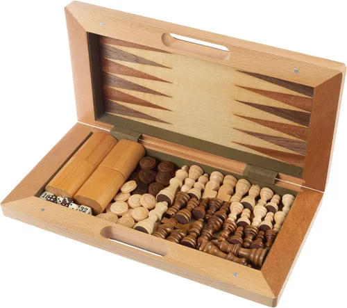 Vista 7 de Ajedrez, Checker y Backgammon de madera deluxe Set, color café