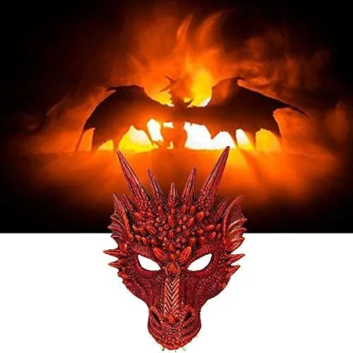 Vista 7 de Alodidae Máscara de dragón 3D, disfraz de fiesta de Halloween, cosplay para adultos y hombres, máscaras de media cara de animales aterradores