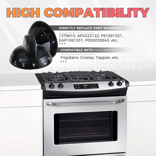Vista 6 de Paquete de 4 perillas de quemador superior 316220009, repuesto para Crosley, Frigidaire, Tappan, repuesto PS199153, AP4322122, 1379610 AH1991531