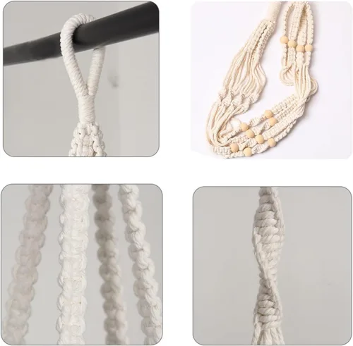 Vista 6 de Macetas colgantes con colgadores de macramé para plantas de interior y exterior, juego de 3 cestas colgantes de 35/27/21 pulgadas, macetas de riego