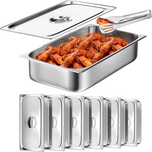 Vista 18 de WantJoin Recipientes Gastronómicos con Tapa 1/1 Tamaño Completo 4 Pulgadas de Profundidad Paquete de 3, Juegos de Bandejas de Metal de Acero
