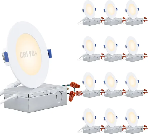Vista 14 de TORCHSTAR Serie Básica - Paquete de 12 luces LED empotrables ultradelgadas de 3 pulgadas con caja de conexiones, CRI90, aluminio