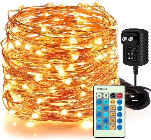 Vista 17 de Moobibear - Cadena de luces de hadas de 33 pies con 100 LED, impermeables, con enchufe y 8 modos de iluminación - Decoración para interiores