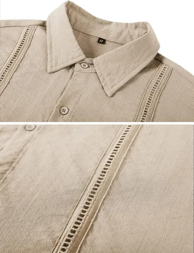 Vista 5 de LecGee Conjunto corto casual de verano para hombre, camisa cubana de lino de manga corta, pantalones cortos con cordón en la cintura, trajes