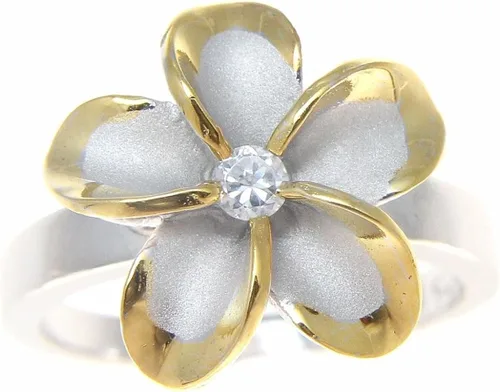 Vista 3 de Arthur's Jewelry - Anillo de plata de ley 925 con circonita cúbica hawaiana de 0.591in, chapado en oro amarillo y rodio, 2 tonos, tamaño 3 a 10