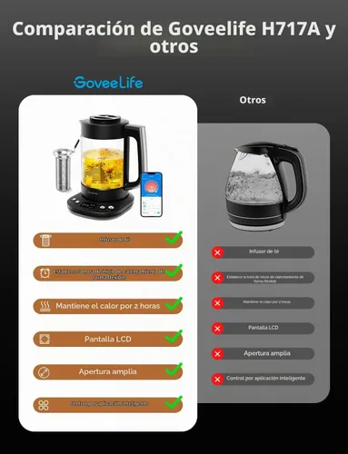 Vista 2 de GoveeLife - Hervidor Eléctrico Inteligente con Infusor de Té para Hojas Sueltas, Hervidor Eléctrico de Té de 1.7 L con Programa de Infusión, Control