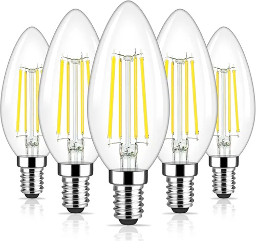 Vista 18 de E12 LED Candelabra Bulbs 40 Watt Equivalent, 4W Vintage Candle Light Bulbs Dimmable, 350Lm Amber Warm White 2200K B10 Edison Bulb, Filament Clear