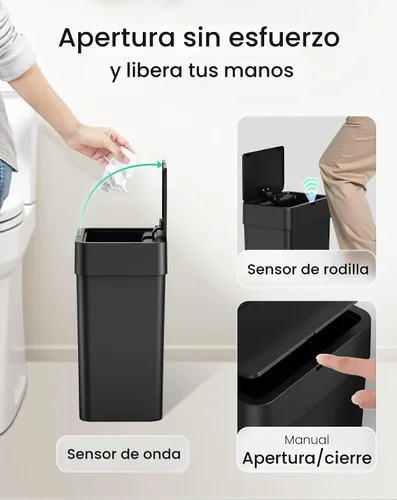 Vista 3 de Cesun Basurero de baño con tapa, 4 galones, con sensor de movimiento, botes de basura automáticos sin contacto, cesta de basura inteligente