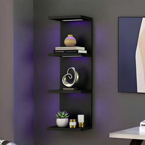 Vista 13 de VIWODS Estante de pared de 4 niveles con luces LED, estante flotante para decoración del hogar, estante vertical montado en la pared