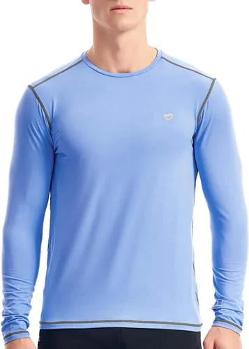 Vista 2 de Zengjo Camiseta de capa base para hombre, manga larga, atlética, para correr, ligera