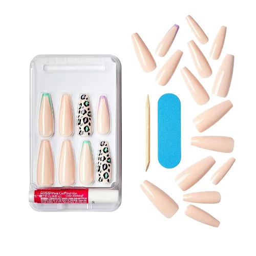Vista 5 de Gold Finger - Kit de uñas postizas de cobertura completa con pegamento, diseño moderno, gel listo para usar, uñas medianas, largas y extralargas