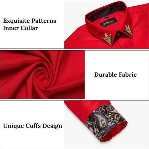 Vista 5 de DiBanGu Camisa casual de manga larga con botones para hombre, cuello de ajuste regular
