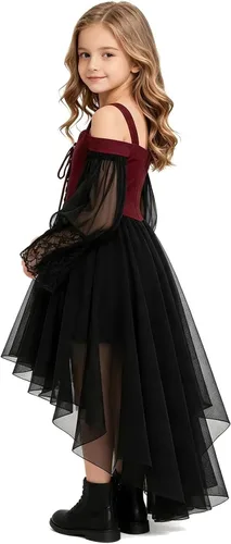 Vista 3 de Vestido de bruja gótica steampunk para niñas, disfraz de vampiro, cosplay Rojo