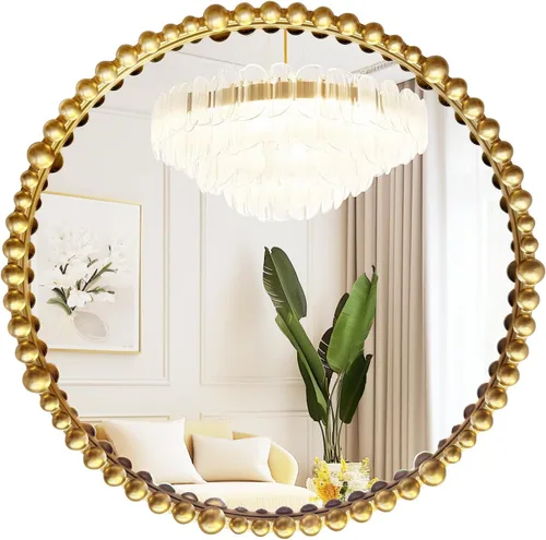 Vista 9 de Espejo de cuerpo entero ovalado dorado antiguo, espejo de pared de cuerpo completo, espejos barrocos con cuentas de metal dorado, espejo decorativo