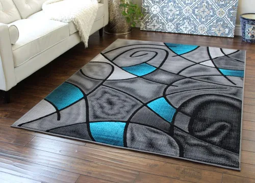 Vista 8 de Masada Rugs, Alfombra moderna y contemporánea, azul, gris y negro (2 pies x 3 pies)