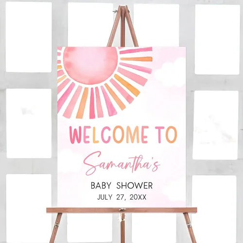 Vista 28 de Letrero de bienvenida de elefante editable para baby shower, letrero floral azul para baby shower, letrero con nombre personalizado para niño o niña