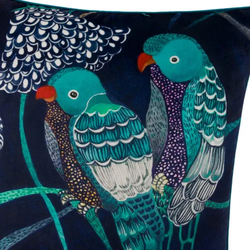 Vista 4 de Funda de almohada decorativa de loro verde azulado, diseño floral de pájaros tropicales, funda de almohada suave de lujo bohemia para sofá, cama