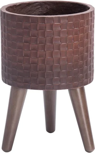 Vista 34 de D'vine Dev Maceta Elegante con Patrón de Azulejos Geométricos Modernos de 12 Pulgadas con Soporte, Portamacetas Decorativo para Interiores