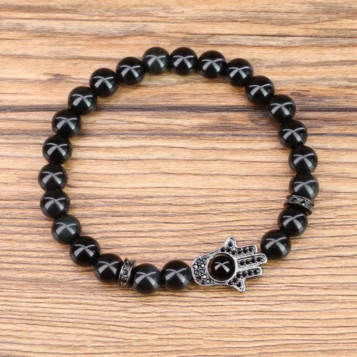 Vista 3 de COAI Hamsa - Pulsera de piedra de protección de mano para hombres y mujeres, Piedra
