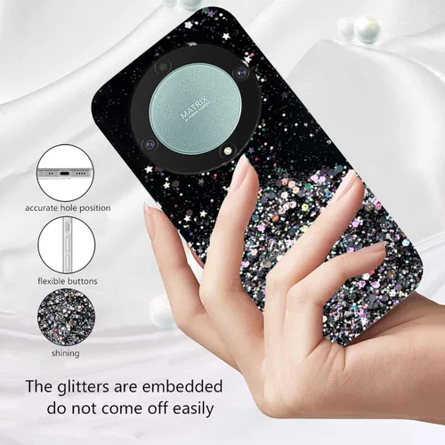 Vista 2 de Funda para teléfono Honor Magic 5 Lite, diseño brillante con purpurina para Honor Magic 5 Lite, funda transparente de silicona suave, estética Negro