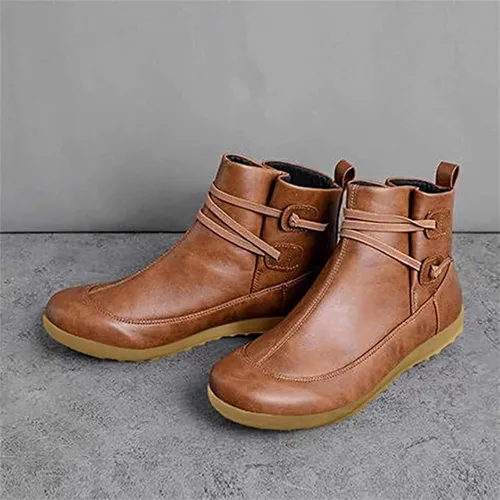 Vista 4 de Botas para mujer, botines planos, cómodos, informales, elegantes, occidentales, elegantes, anchos, modernos, sin cierre
