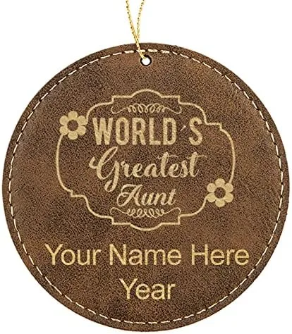Vista 6 de LaserGram Personalized Christmas Ornament, World's Greatest Aunt, Faux Leather, Custom Laser Engraved Gift Idea (Round Shape, Black with Gold)