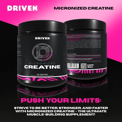 Vista 2 de Driven Nutrition Creatina, 17.64 oz – Polvo micronizado sin sabor, rendimiento físico y cognición – 0.18 oz por porción para reducir la fatiga