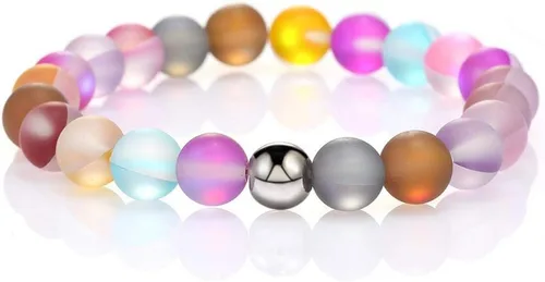 Vista 5 de Pulsera elástica con cuentas de sirena mística hecha a mano de cristal redondo de 0.315in multicolor mate cuentas pulsera elástica brillante
