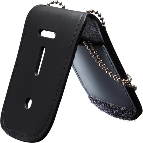 Vista 4 de Perfect Fit Shield Wallets Portatarjetas de cuero negro y cartera de identificación con cadena de collar de 30 pulgadas y trabilla para cinturón