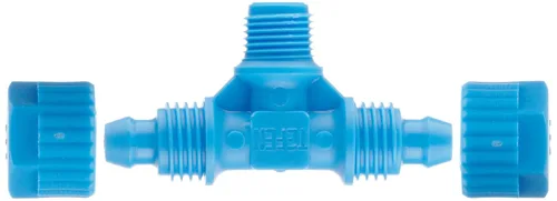 Vista 3 de Tefen Tubo de compresión de polipropileno de fibra de vidrio, adaptador en T, azul, tubo de 0.315 in de diámetro exterior x 1/4" BSPT macho x tubo