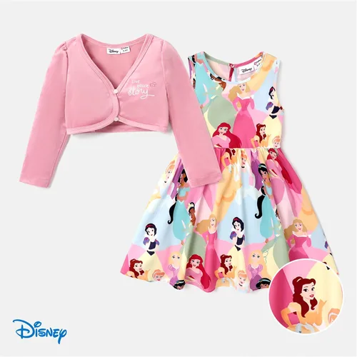 Vista 7 de Disney Conjunto de vestido y cárdigan para niñas, 2 piezas, vestido sin mangas con estampado de niña pequeña y cárdigan de manga larga