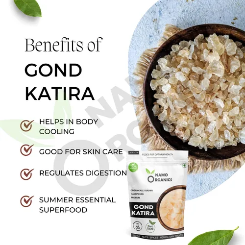 Vista 4 de Namo Organics - Gond Katira Pure Organic - 250 Gm Propiedades de enfriamiento Goma de mascar comestible 100% natural superalimento