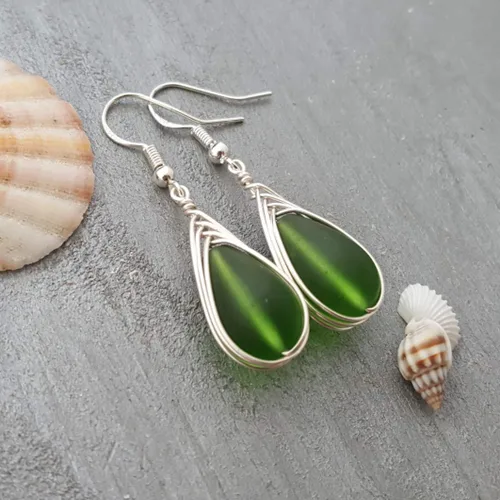 Vista 55 de Yinahawaii Handmade Sea Glass Earrings, Hawaiian Jewelry, Wire Braided Earrings Teardrop Earrings, Beach Jewelry Sea Glass Jewelry For Women Cobalt