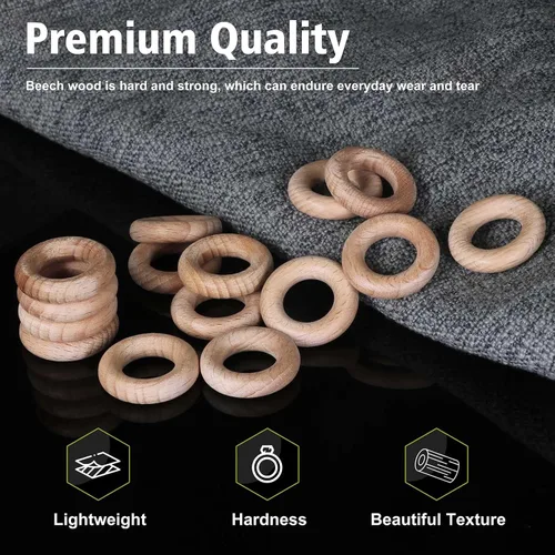 Vista 3 de FoDau770 5 anillos de madera de haya natural, anillos de madera maciza sin terminar, círculos de madera resistente, círculos de macramé