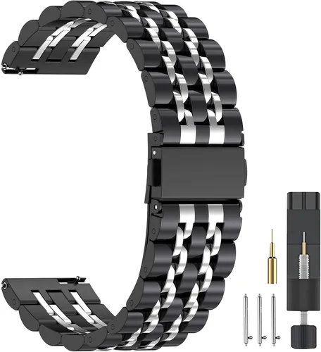 Vista 8 de ZPJPPLX 20mm 22mm Quick Release Metal Watch Band for Garmin Samsung Amazfit Negro