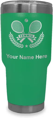 Vista 7 de LaserGram Personalized 20oz Tumbler, Tennis Rackets (Black) Engraved Gift for Tennis Players, Vacuum Insulated Stainless Steel, Laser Engraved