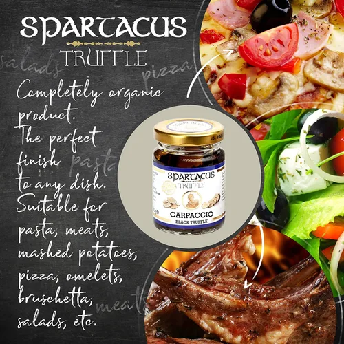 Vista 4 de Spartacus Carpaccio de trufa negra en aceite de oliva extra virgen Rebanadas de melanosporum de tubérculo real Condimento gourmet para pasta