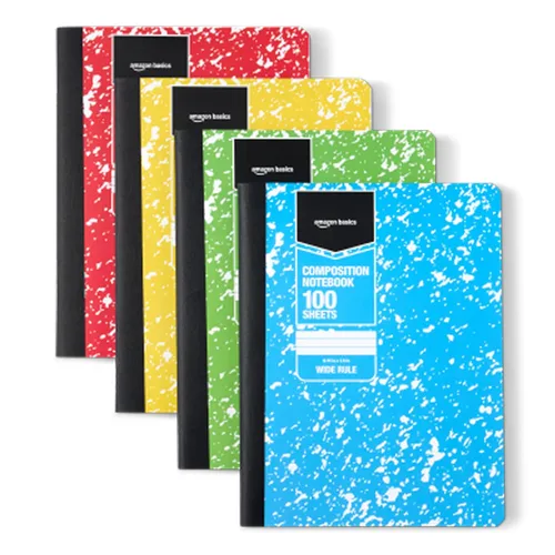 Vista 12 de Amazon Basics Composition Notebook, College Ruled, 100 Sheets, 9.75" x 7.5", Marble Black, Sturdy Cover
