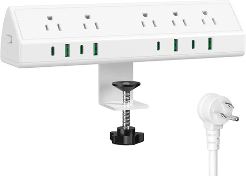Vista 10 de Jgstkcity Regleta de alimentación con abrazadera de escritorio, estación de carga rápida de 45 W, 4 USB-C, 4 USB-A, protector de sobretensiones