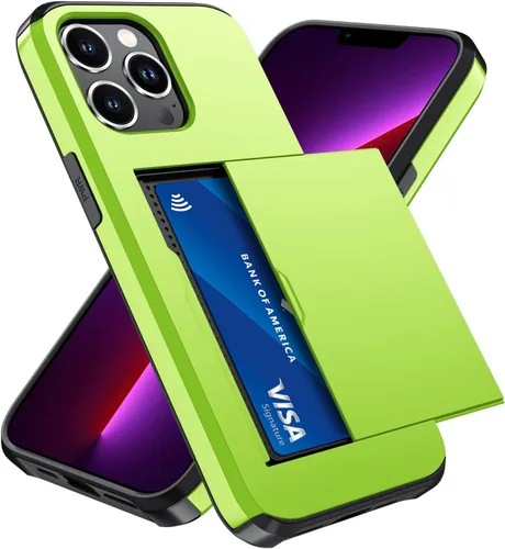 Vista 10 de Qinmay Funda compatible con iPhone 13 con tarjetero, doble capa a prueba de golpes, funda protectora resistente con ranura oculta delgada
