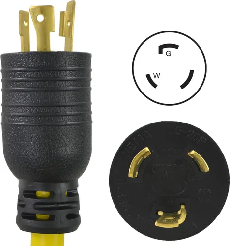 Vista 2 de Conntek Cable de tres salidas STW 12/3 de 1.5 pies de 20 amperios, bloqueo de 20 amperios L5-20P enchufe a trifemale (3 x 5-15R)