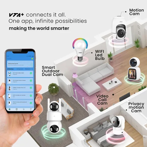 Vista 2 de Cámara inteligente 2K para interiores, control PTZ con rotación horizontal de 355° y vertical de 150°, audio de 2 vías, visión nocturna, modo
