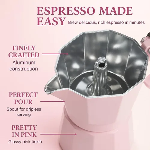 Vista 8 de HARIRA Cafetera de 9 tazas de café de estilo italiano y cubano, cafetera de aluminio duradera con mango ergonómico, rica infusión aromática