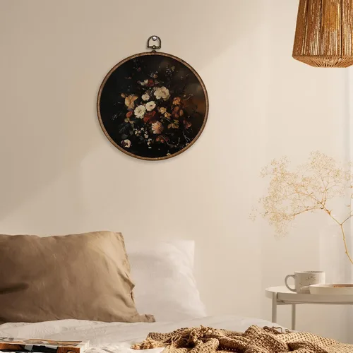 Vista 2 de XBBMGG Dark Academia Moody Arte de Pared Floral, Decoración Colgante de Pared Redonda con Flores Bohemias Oscuras de Otoño, Impresiones en Lienzo
