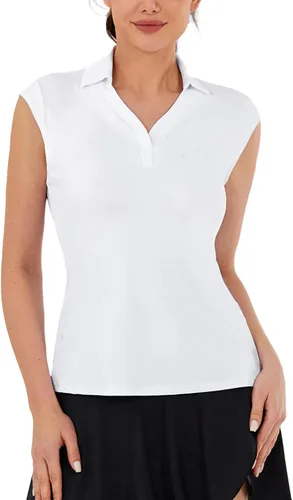 Vista 2 de Camisas de golf con cuello en V para mujer, de manga corta, estilo polo, blusas casuales