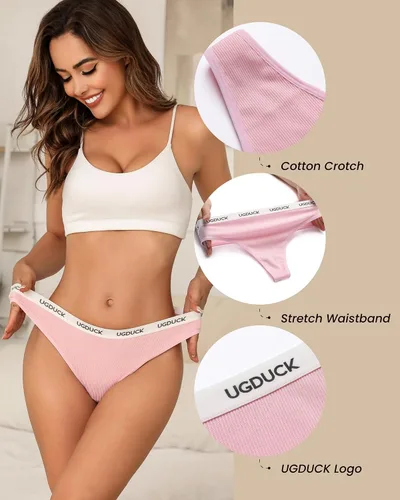 Vista 4 de Paquete de 6 tangas de algodón para mujer, paquete de 6 calzones de algodón de tiro alto, ropa interior transpirable S-XL