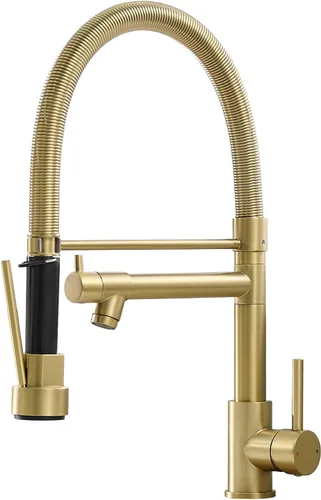 Vista 14 de Grifo de cocina extraíble con rociador, Fapully - Grifo de fregadero de cocina comercial negro primaveral con níquel cepillado